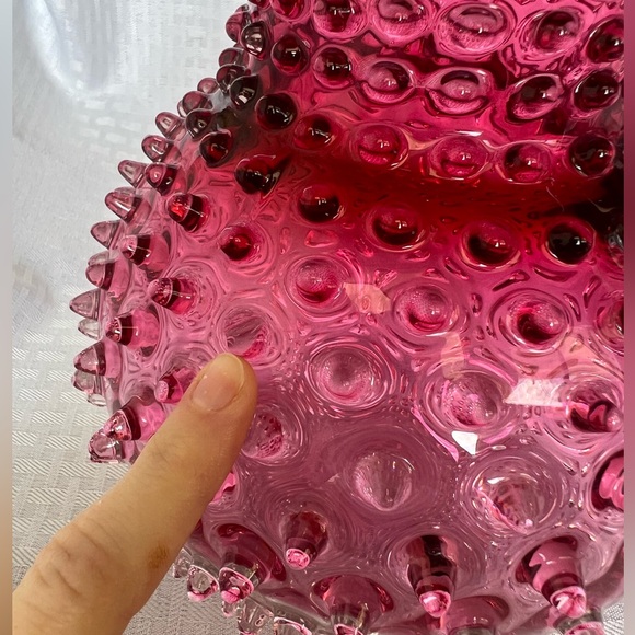 Vintage Cranberry Hobnail Large Pitcher & Dew Drop Glass Bowl | 1950s - Picture 5 of 16